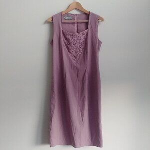 Vintage 14 fits approx M made in England purple mauve lilac sleeveless dress